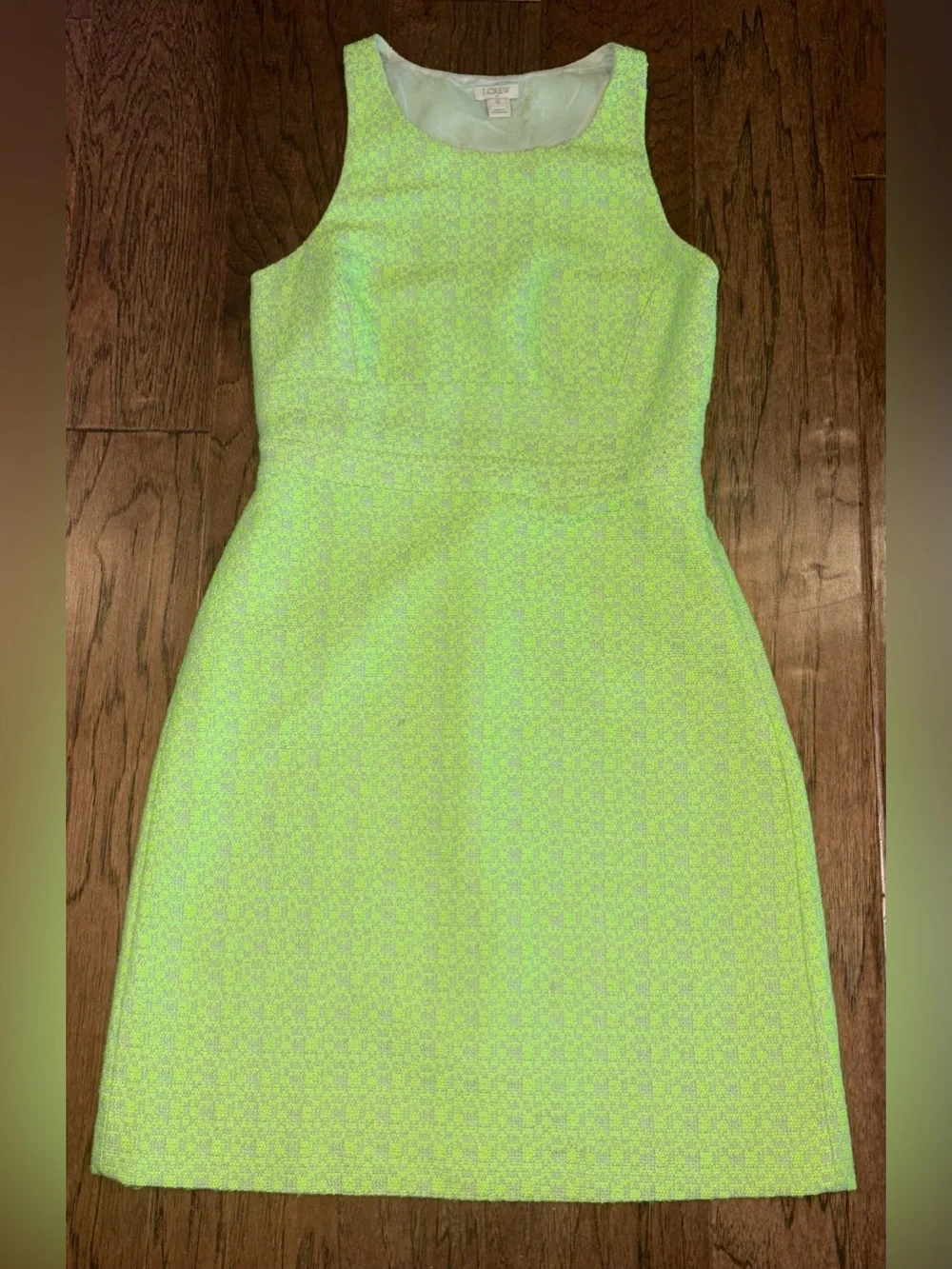 J Crew Razorback Tweed Dress Neon Green Size 0